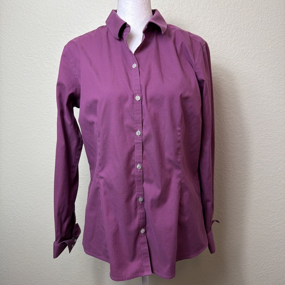 Eddie Bauer Womens Medium Plum Cotton Button Up Collared Top Workwear Casual